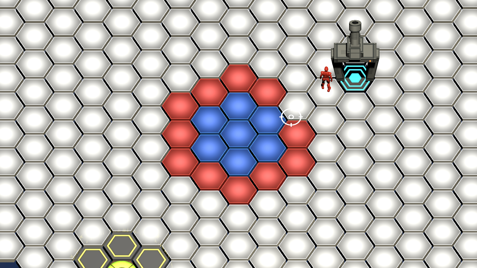 A red loop around seven blue tiles has one unpainted gap on its right side. The red player stands outside the gap.