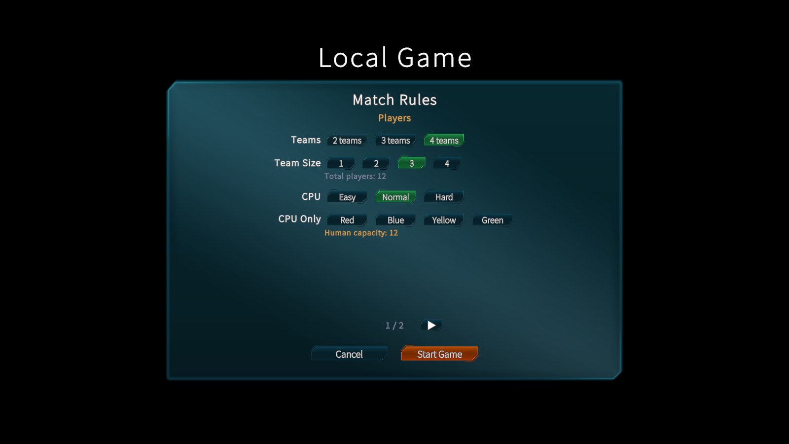 Local match settings: use the page arrows to review the rules.